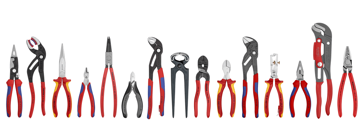 A selection of KNIPEX pliers, cutters, gripping tools, and stripping tools